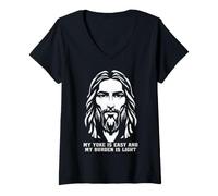 Femme Mon joug est Facile et Mon fardeau est léger, croyant en Jésus-Christ T-Shirt avec Col en V