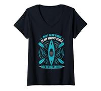Femme Mon Kayak est Mon Endroit Heureux où Vous n'êtes Pas invité T-Shirt avec Col en V