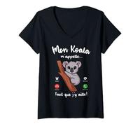 Femme Mon Koala m'appelle Humour Drole Femme Fille Motif Koala T-Shirt avec Col en V