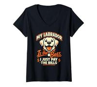 Femme Mon Labrador est Le Patron, Je ne Fais Que Payer Les factures T-Shirt avec Col en V