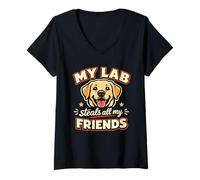 Femme Mon Labrador Vole Tous Mes Amis, Funny Labrador T-Shirt avec Col en V