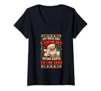 Femme Mon Lait et Mes Biscuits amènent Le Père Noël dans la Cour T-Shirt avec Col en V