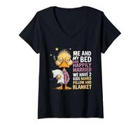 Femme Mon lit et Moi Sommes mariés et Nous Avons 2 Enfants nommés Duck T-Shirt avec Col en V
