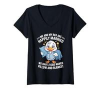 Femme Mon lit et Moi Sommes mariés et Nous Avons 2 Enfants nommés Duck T-Shirt avec Col en V