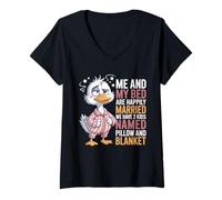 Femme Mon lit et Moi Sommes mariés et Nous Avons 2 Enfants nommés Duck T-Shirt avec Col en V