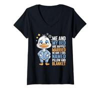 Femme Mon lit et Moi Sommes mariés et Nous Avons 2 Enfants nommés Duck T-Shirt avec Col en V