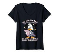 Femme Mon lit et Moi Sommes mariés et Nous Avons 2 Enfants nommés Duck T-Shirt avec Col en V