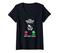 Femme Mon Malinois M’Appelle Faut Que J’y Aille Appel Berger Belge T-Shirt avec Col en V
