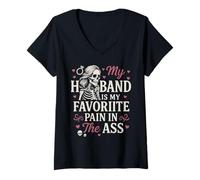 Femme Mon Mari est ma Femme squelettique préférée T-Shirt avec Col en V