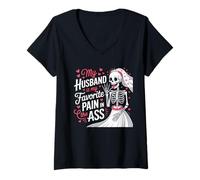 Femme Mon Mari est ma Femme squelettique préférée T-Shirt avec Col en V