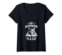 Femme Mon Marque-Page est Un Plaisir pour Les Amoureux de la Lecture avec Un Chat T-Shirt avec Col en V