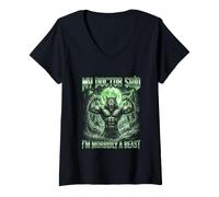 Femme Mon médecin a Dit Que j'étais Morbidly A Beast Funny Alpha Wolf Meme T-Shirt avec Col en V