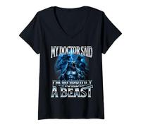 Femme Mon médecin a Dit Que j'étais Morbidly A Beast Funny Alpha Wolf Meme T-Shirt avec Col en V
