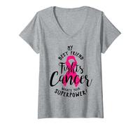 Femme Mon Meilleur ami Combat Le Cancer du Sein Quel est Ton Super Pouvoir T-Shirt avec Col en V