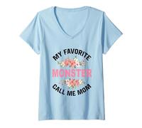 Femme Mon Monstre préféré Appelle-Moi Maman Maman mère et Fils Maman T-Shirt avec Col en V