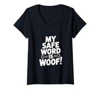 Femme Mon Mot de sécurité est Woof ! T-Shirt avec Col en V