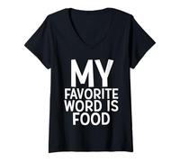 Femme Mon Mot préféré est « Cuisine gourmande » Chef Amoureux « Foodie » T-Shirt avec Col en V