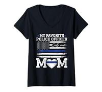 Femme Mon Officier de Police préféré m'appelle Maman Policier Maman T-Shirt avec Col en V