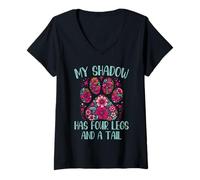 Femme Mon Ombre a Quatre Pattes et Une Queue à Motif Floral T-Shirt avec Col en V