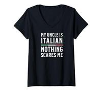 Femme Mon Oncle est Italien, Rien ne m'effraie T-Shirt avec Col en V