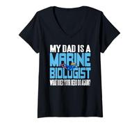 Femme Mon Papa Est Biologiste Marin Ton Héros Fait Quoi T-Shirt avec Col en V