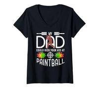 Femme Mon Papa est Une légende du Paintball sur Le Terrain T-Shirt avec Col en V