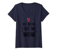 Femme Mon Patron m'appelle Maman Humour Travail et Maison T-Shirt avec Col en V