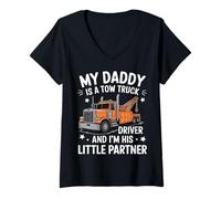 Femme Mon père est Chauffeur de dépanneuse et Je suis Son Petit Partenaire T-Shirt avec Col en V