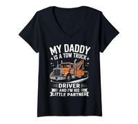 Femme Mon père est Chauffeur de dépanneuse et Je suis Son Petit Partenaire T-Shirt avec Col en V