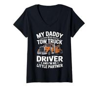 Femme Mon père est Chauffeur de dépanneuse et Je suis Son Petit Partenaire T-Shirt avec Col en V