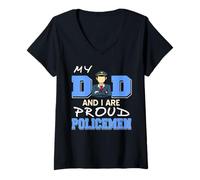 Femme Mon père et Moi Sommes policiers Fiers T-Shirt avec Col en V