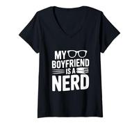 Femme Mon Petit ami est Un Nerd pour Les Couples Geeks T-Shirt avec Col en V