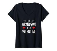 Femme Mon Petit-Fils est ma Saint-Valentin pour Grand-mère T-Shirt avec Col en V