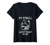 Femme Mon Pitbull ne se battra Pas, mais Je Le Ferai avec l'American Pitbull Terrier T-Shirt avec Col en V
