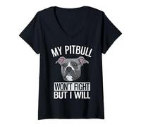 Femme Mon Pitbull ne se battra Pas, mais Je Le Ferai avec l'American Pitbull Terrier T-Shirt avec Col en V