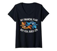 Femme Mon Plan Financier Acheter du Poisson, Construire Un investisseur Amusant Zen T-Shirt avec Col en V