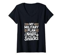Femme Mon plan militaire implique maintenant des siestes et des collations Journée des anciens combattants T-Shirt avec Col en V