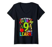 Femme Mon premier jour de 4e année, à neuf ans, j'apprends T-Shirt avec Col en V