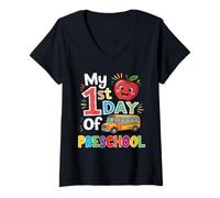 Femme Mon Premier Jour d'école Maternelle drôle Bus Scolaire Apple Funny T-Shirt avec Col en V