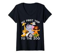 Femme Mon Premier Voyage : Wild and Zoo Safari Jungle, fête d'anniversaire T-Shirt avec Col en V