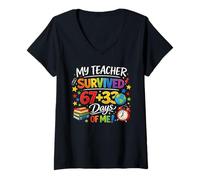 Femme Mon Professeur a survécu à 100 Days of Me Funny 67 Six Seven T-Shirt avec Col en V