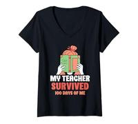 Femme Mon Professeur A Survécu À 100 Jours De Moi Élève Enfants T-Shirt avec Col en V