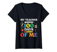 Femme Mon Professeur a survécu à 100 Jours d'école, Mes Enfants du 100e Jour T-Shirt avec Col en V