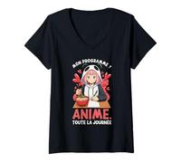 Femme Mon Programme Anime Toute La Journée Manga Japonais T-Shirt avec Col en V