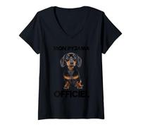 Femme Mon pyjama officiel teckel T-Shirt avec Col en V