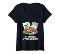 Femme Mon représentant syndical a approuvé cette fête du travail de sieste T-Shirt avec Col en V