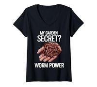 Femme Mon Secret de Jardin ? Worm Power Funny Worm Farming T-Shirt avec Col en V