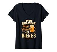 Femme Mon Super-Pouvoir ? Faire disparaître Les bières - Humour T-Shirt avec Col en V