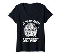 Femme Mon Terrier tibétain est Plus Intelligent Que la Plupart des Gens T-Shirt avec Col en V