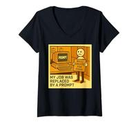 Femme Mon Travail a été remplacé par Une Perte d'emploi Rapide et Amusante en automatisation de l'IA T-Shirt avec Col en V